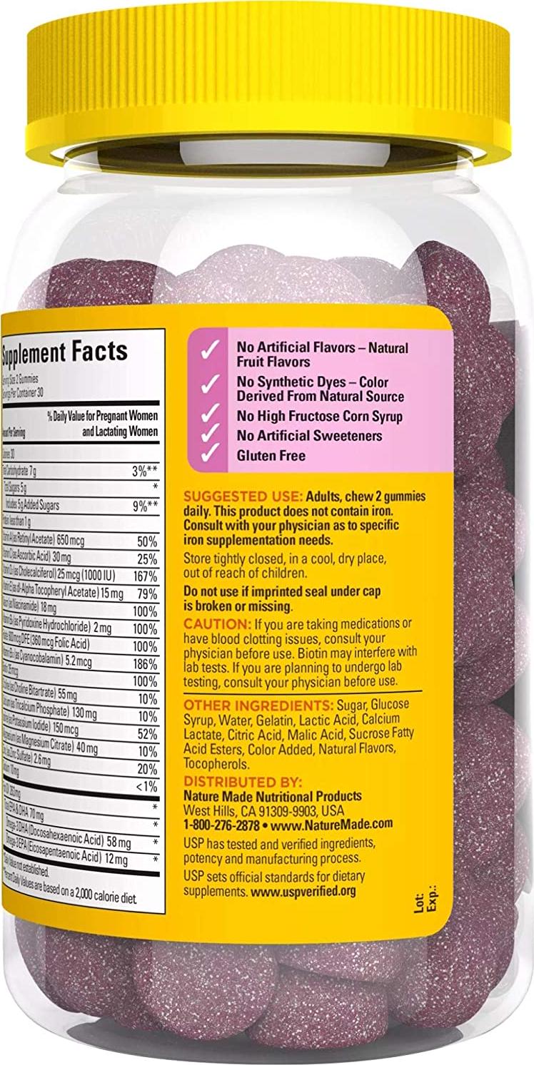 Nature Made Prenatal Gummy Vitamins with DHA + Folic Acid, 60 Ct to Support Baby’s Development†