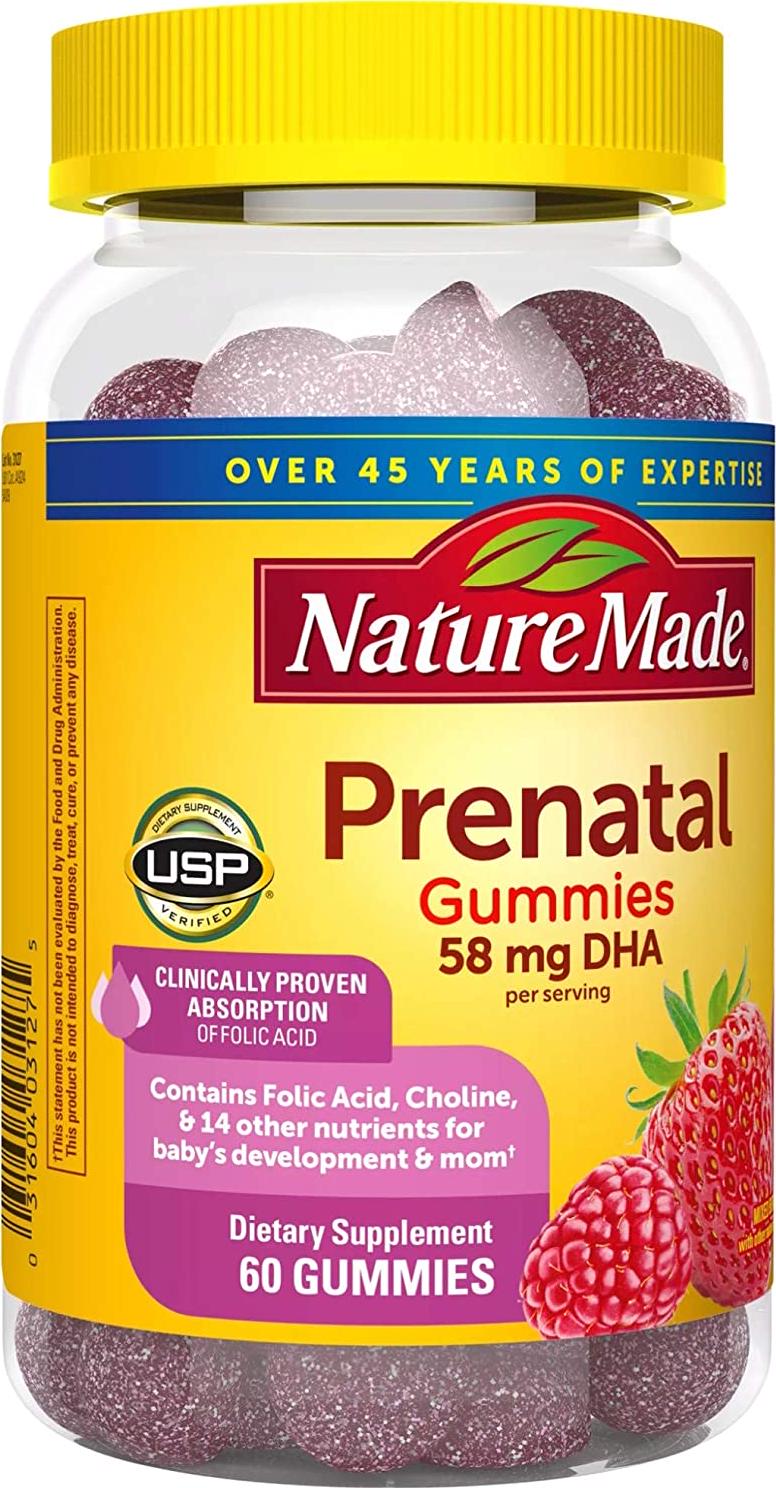 Nature Made Prenatal Gummy Vitamins with DHA + Folic Acid, 60 Ct to Support Baby’s Development†
