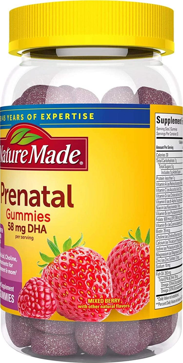 Nature Made Prenatal Gummy Vitamins with DHA + Folic Acid, 60 Ct to Support Baby’s Development†