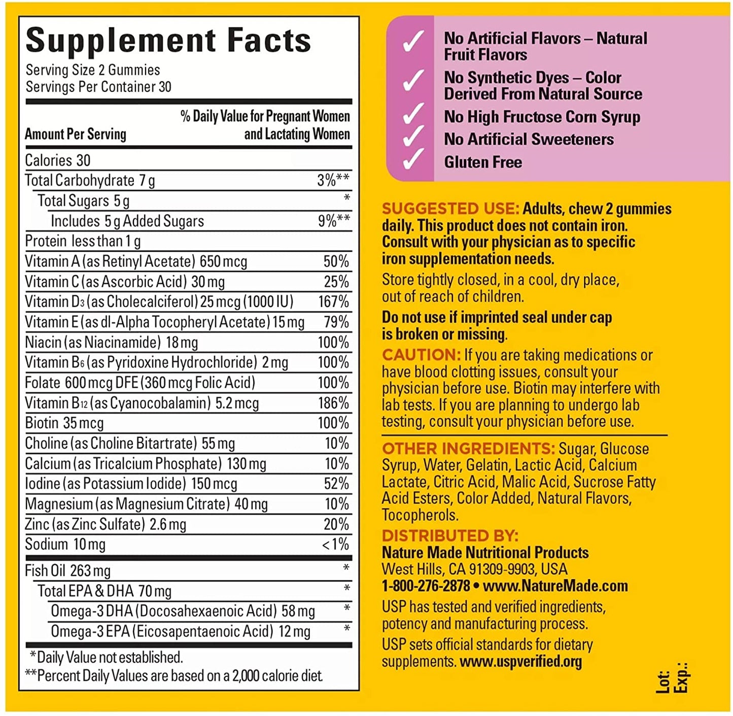 Nature Made Prenatal Gummy Vitamins with DHA + Folic Acid, 60 Ct to Support Baby’s Development†