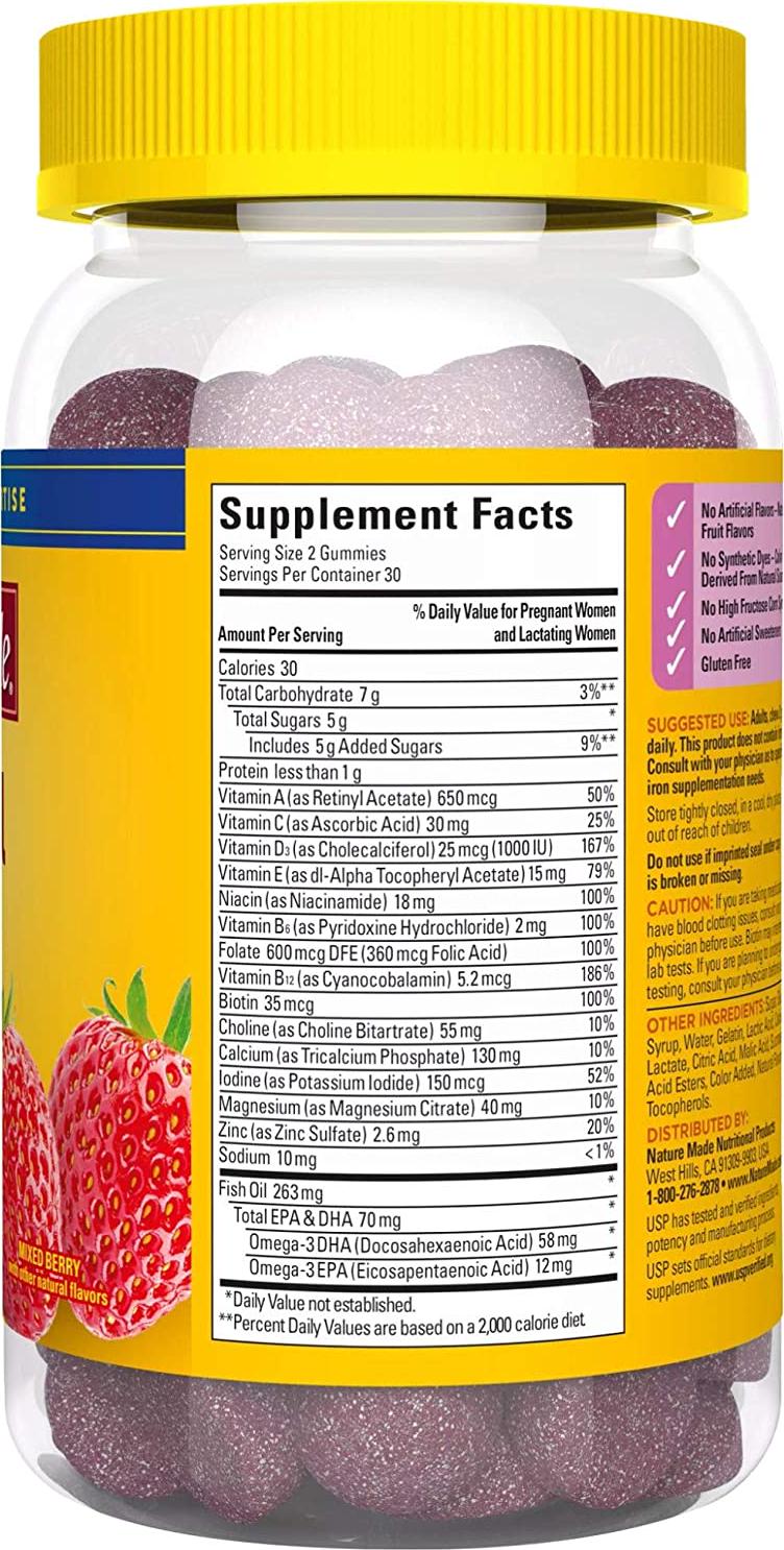 Nature Made Prenatal Gummy Vitamins with DHA + Folic Acid, 60 Ct to Support Baby’s Development†