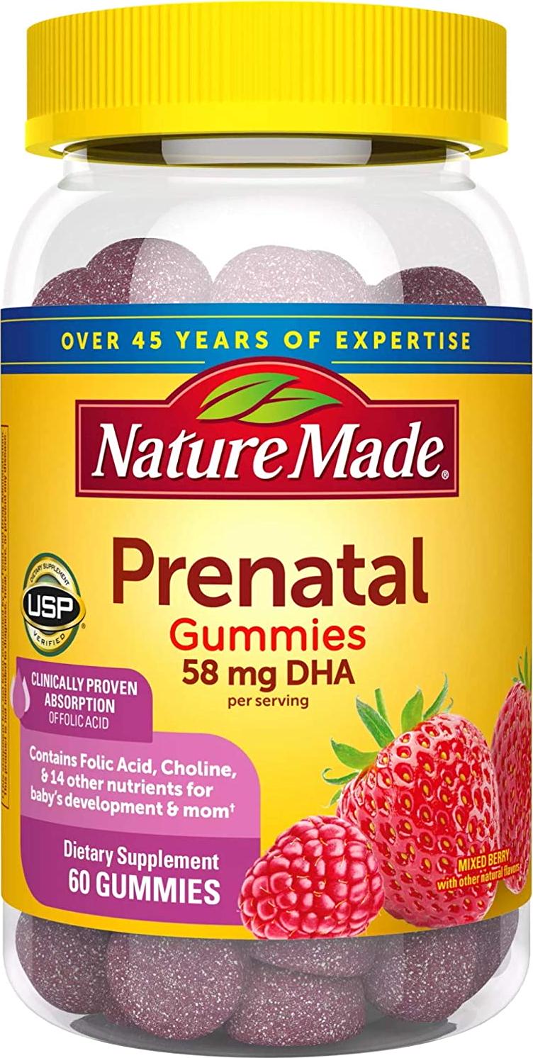 Nature Made Prenatal Gummy Vitamins with DHA + Folic Acid, 60 Ct to Support Baby’s Development†