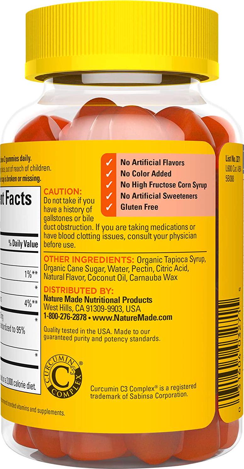 Nature Made Turmeric Curcumin Supplement Gummies, Antioxidant Benefits, Suitable for Vegetarians, Gluten Free, Mango, 60 Count