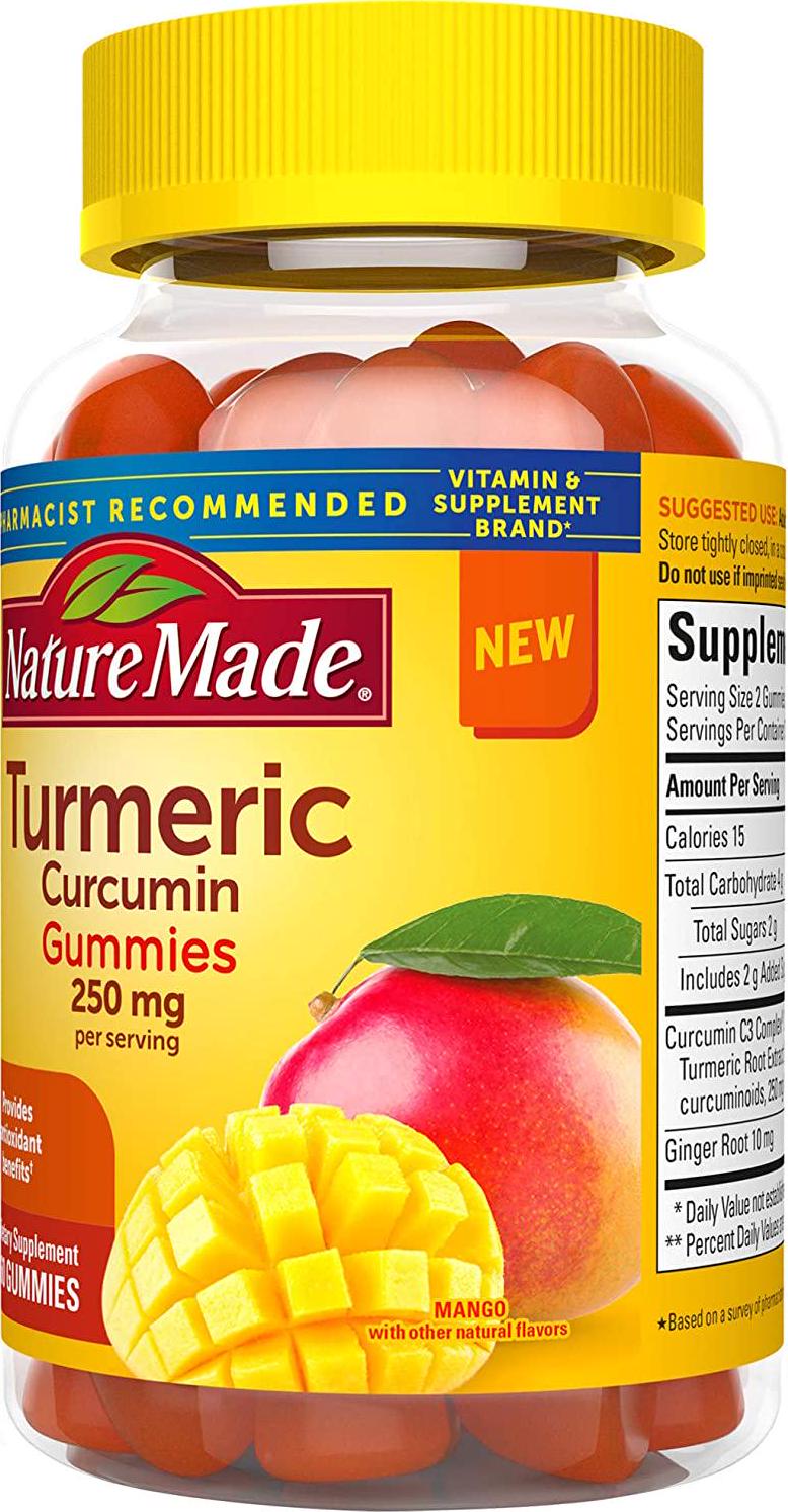 Nature Made Turmeric Curcumin Supplement Gummies, Antioxidant Benefits, Suitable for Vegetarians, Gluten Free, Mango, 60 Count