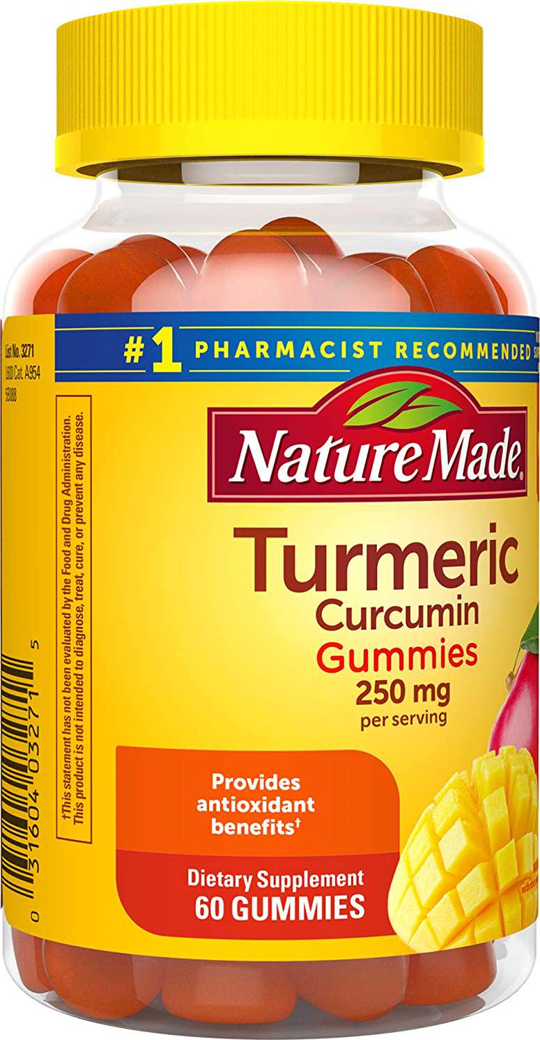 Nature Made Turmeric Curcumin Supplement Gummies, Antioxidant Benefits, Suitable for Vegetarians, Gluten Free, Mango, 60 Count