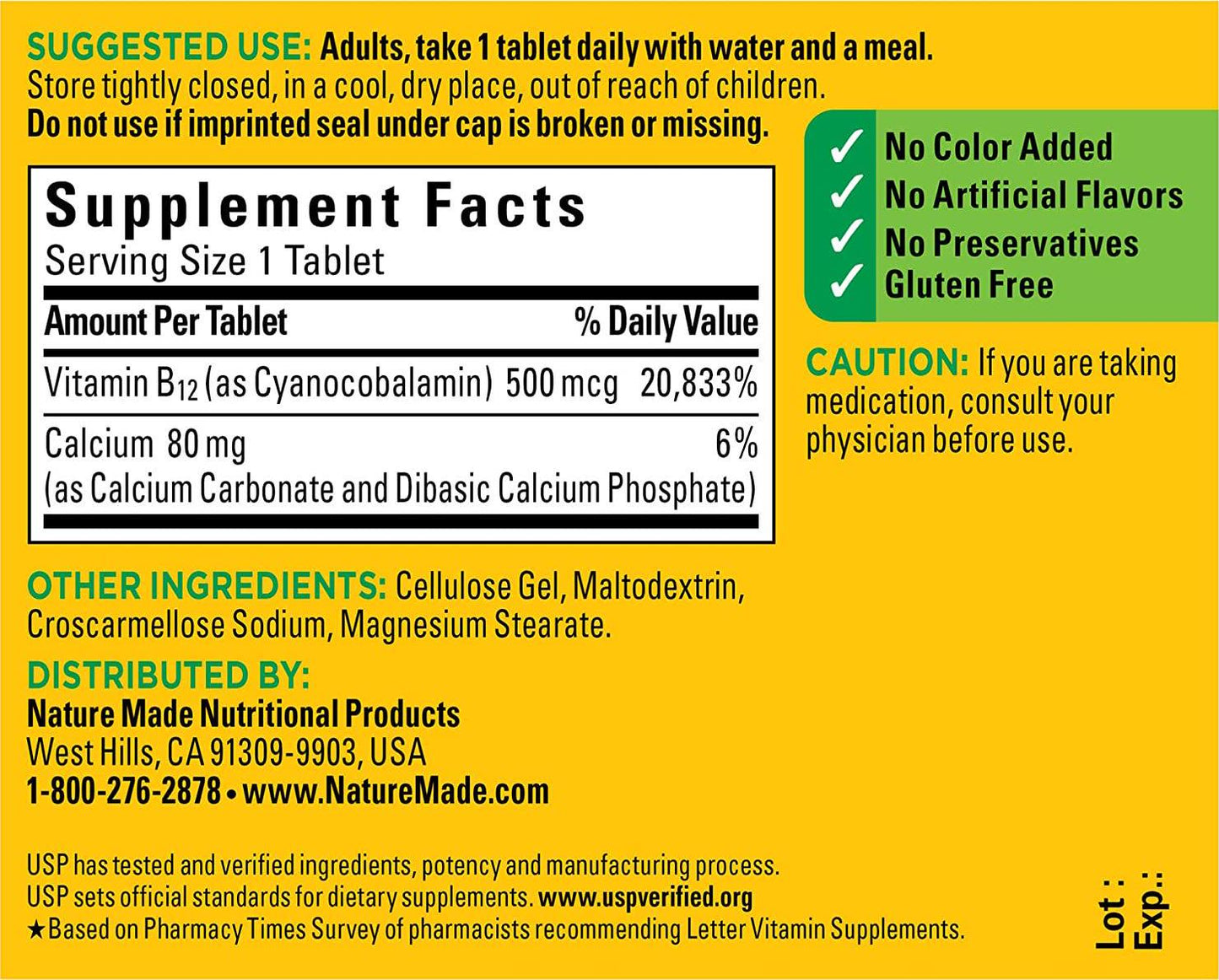 Nature Made Vitamin B-12 500 Mcg, Tablets, 200-Count