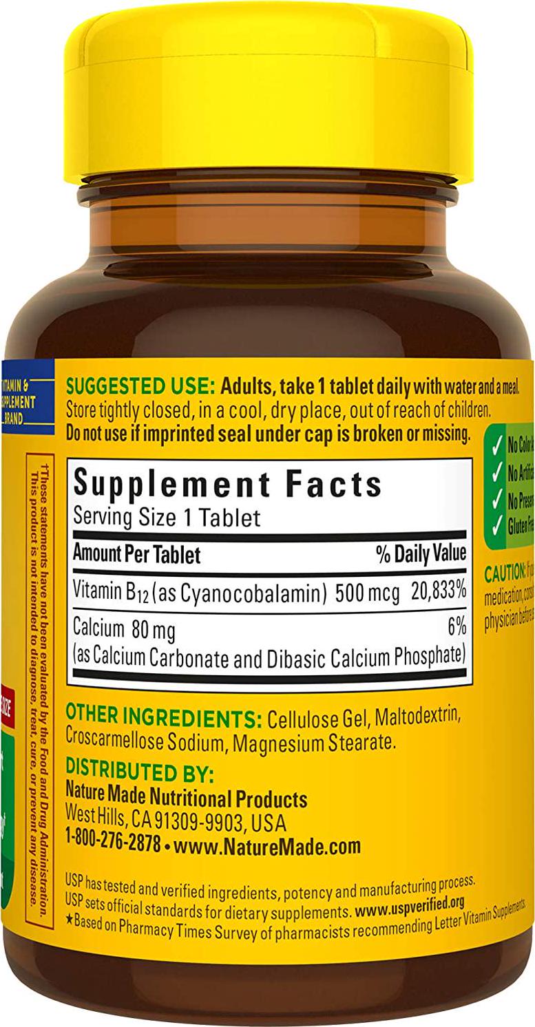 Nature Made Vitamin B-12 500 Mcg, Tablets, 200-Count