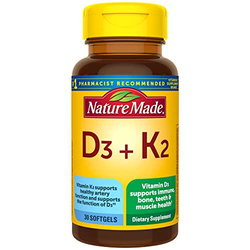 Nature Made Vitamin D3 and K2, Dietary Supplement for Immune Health, Bone and Artery Function Support, 30 Softgels, 30 Day Supply