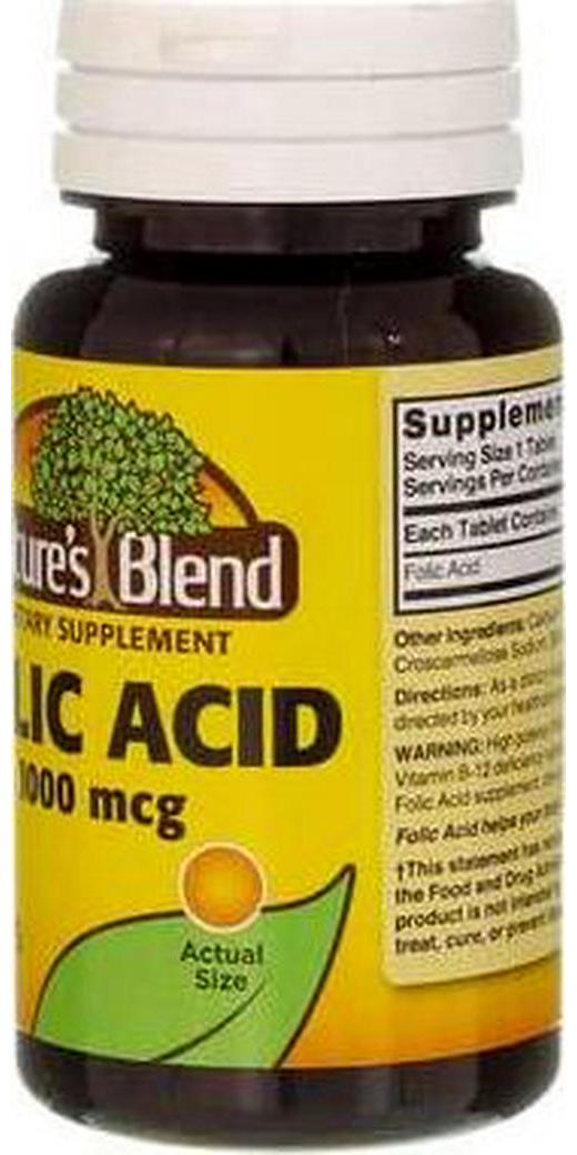 Nature's Blend Folic Acid 1000 mcg 100 Tablets