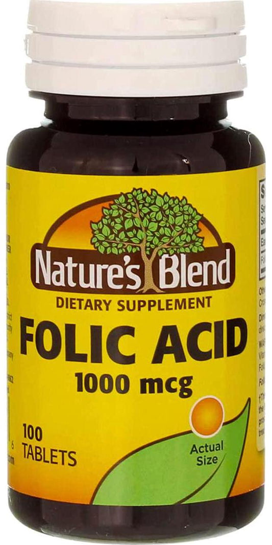 Nature's Blend Folic Acid 1000 mcg 100 Tablets
