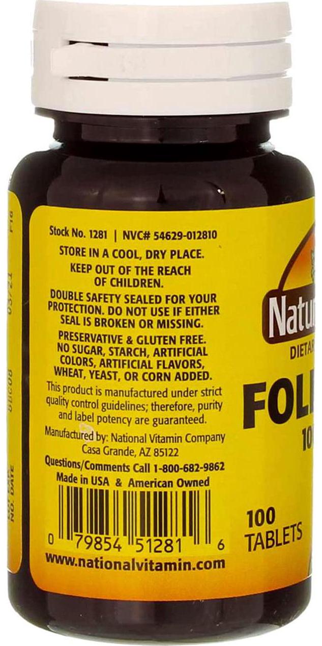 Nature's Blend Folic Acid 1000 mcg 100 Tablets
