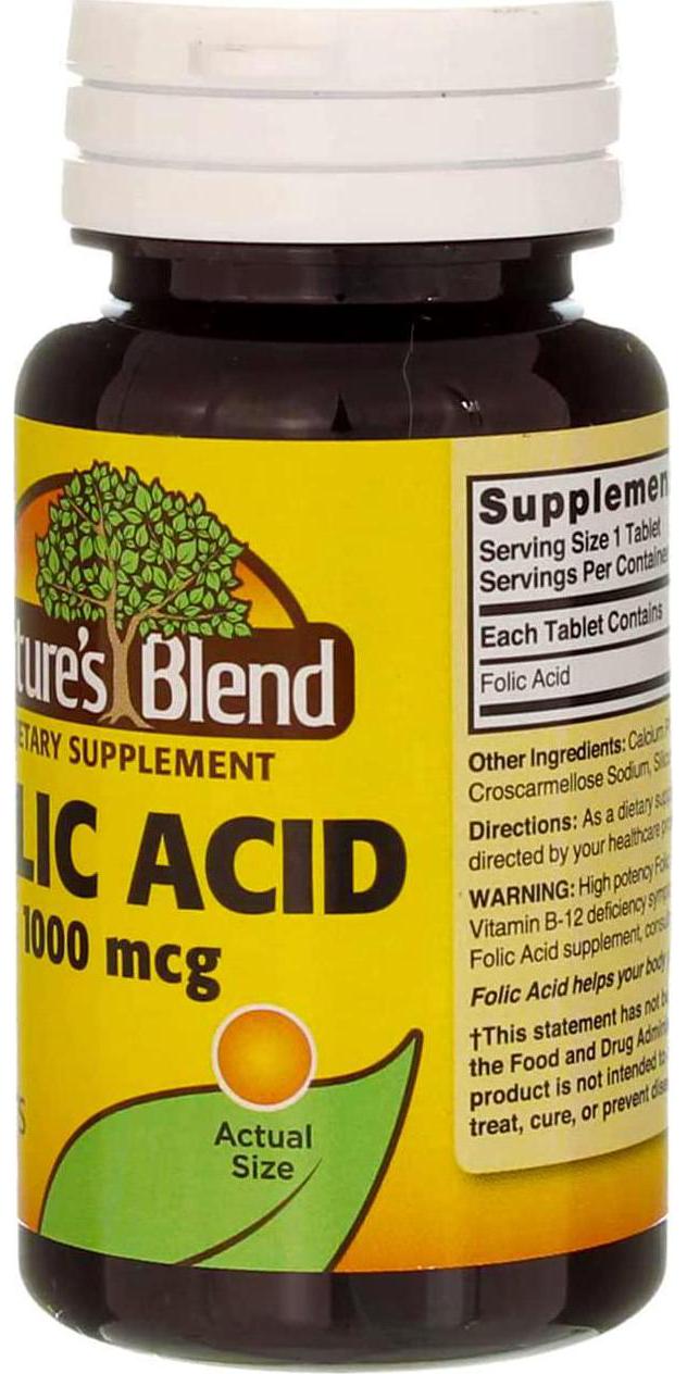 Nature's Blend Folic Acid 1000 mcg 100 Tablets