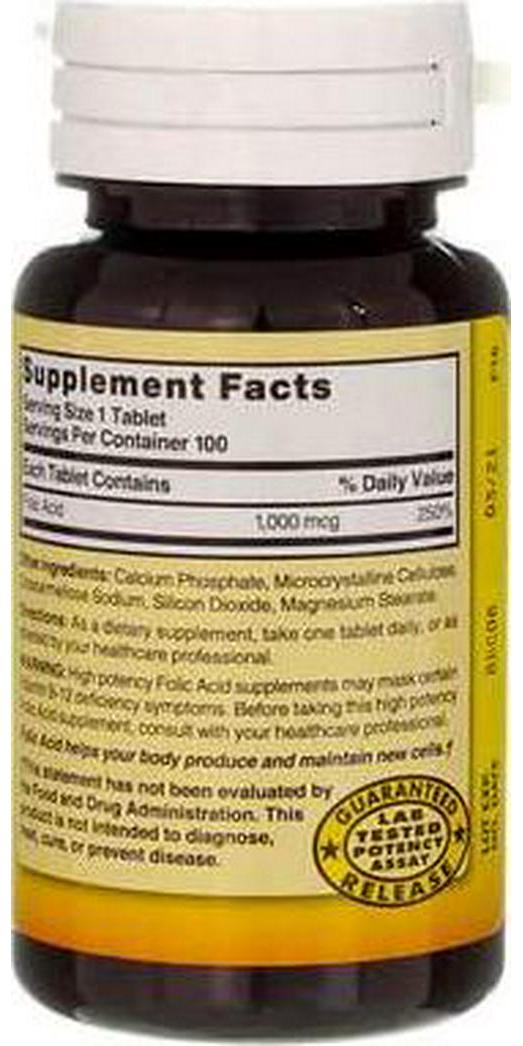Nature's Blend Folic Acid 1000 mcg 100 Tablets