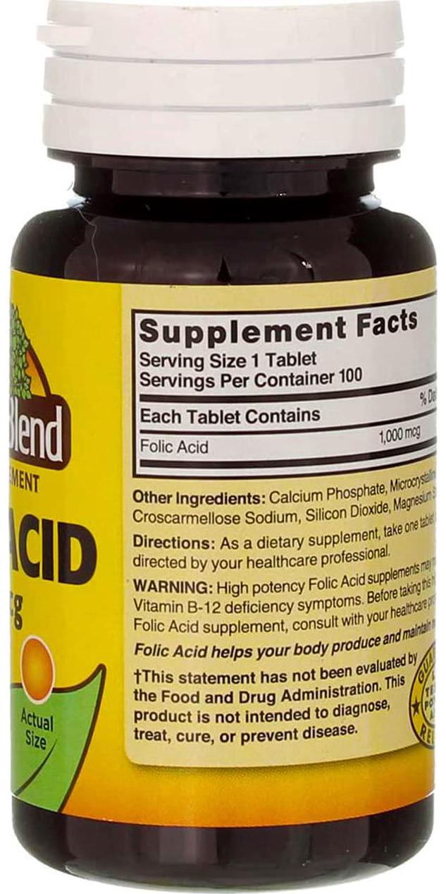Nature's Blend Folic Acid 1000 mcg 100 Tablets