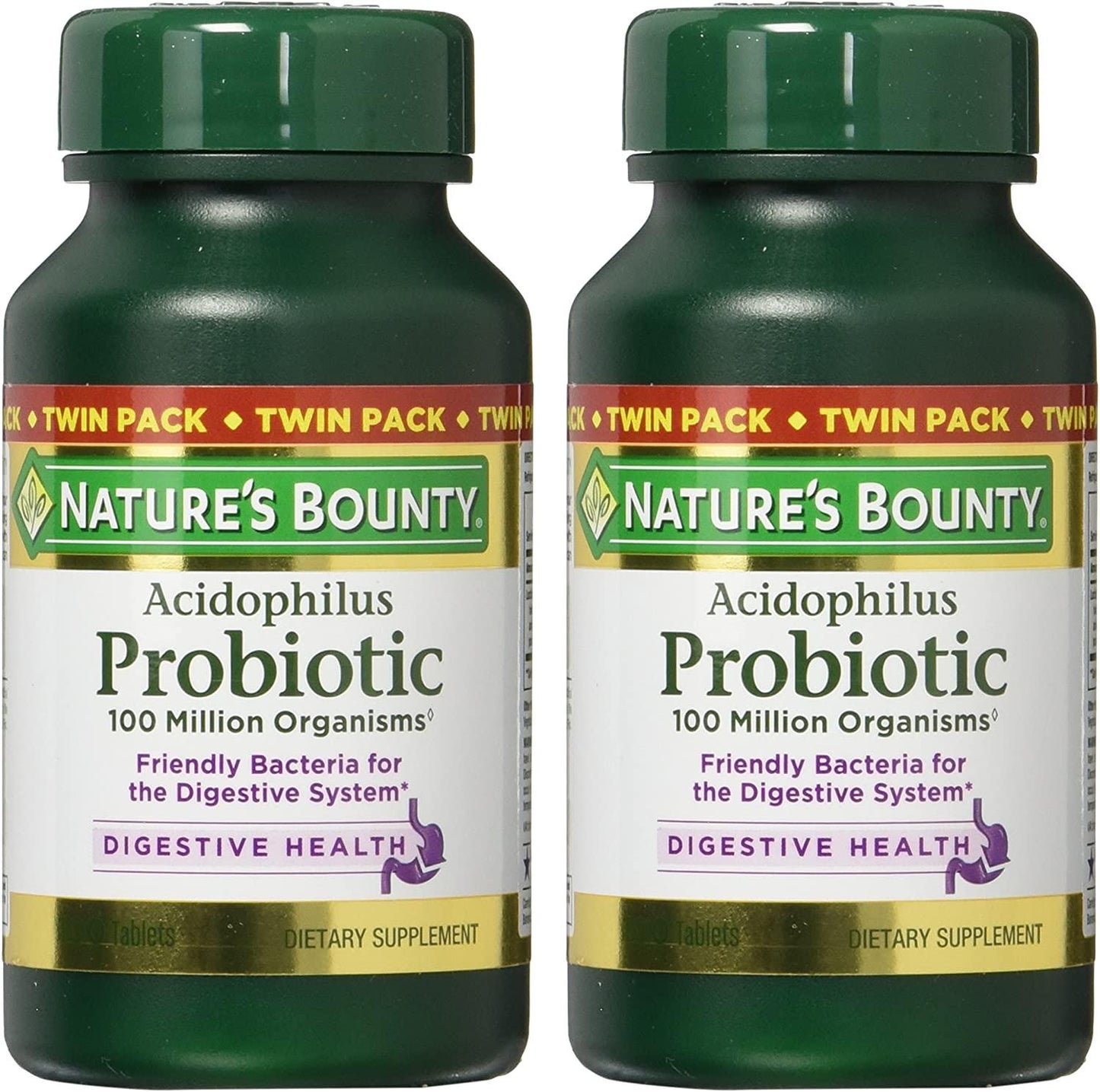 Nature's Bounty Acidophilus Twin Pack, 100 Tablets (Packaging May Vary)
