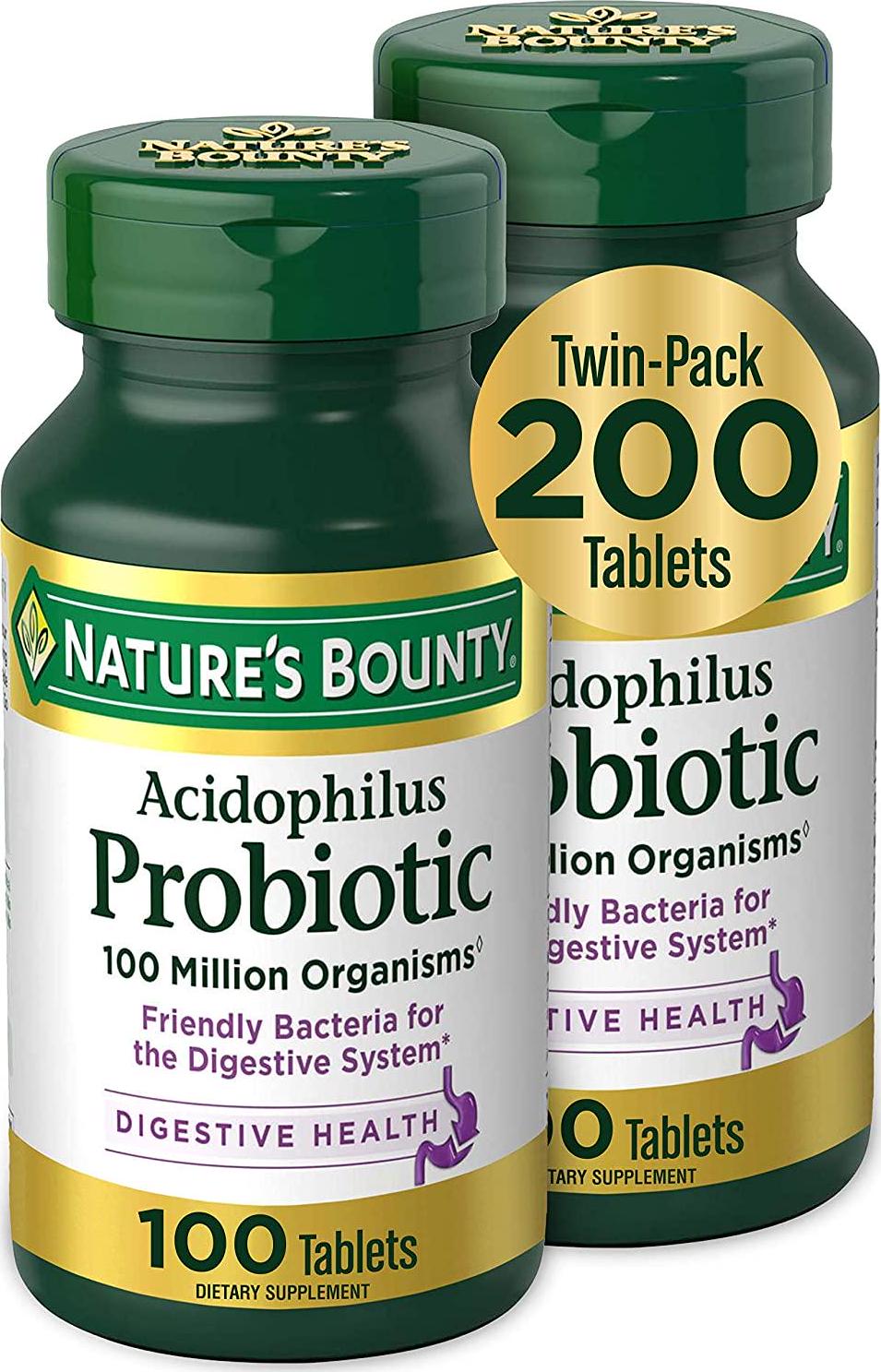 Nature's Bounty Acidophilus Twin Pack, 100 Tablets (Packaging May Vary)