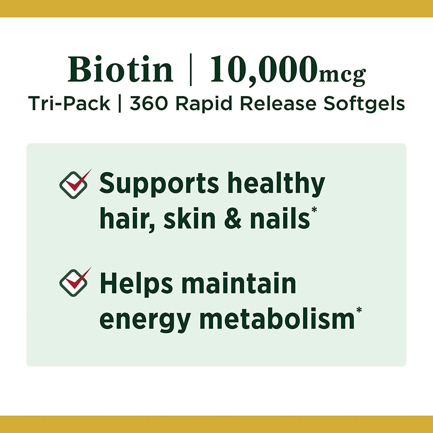 Nature's Bounty Biotin 10,000 Mcg, Supports Healthy Hair, Skin and Nails, Rapid Release Softgels, 3 Pack, (360 Total)