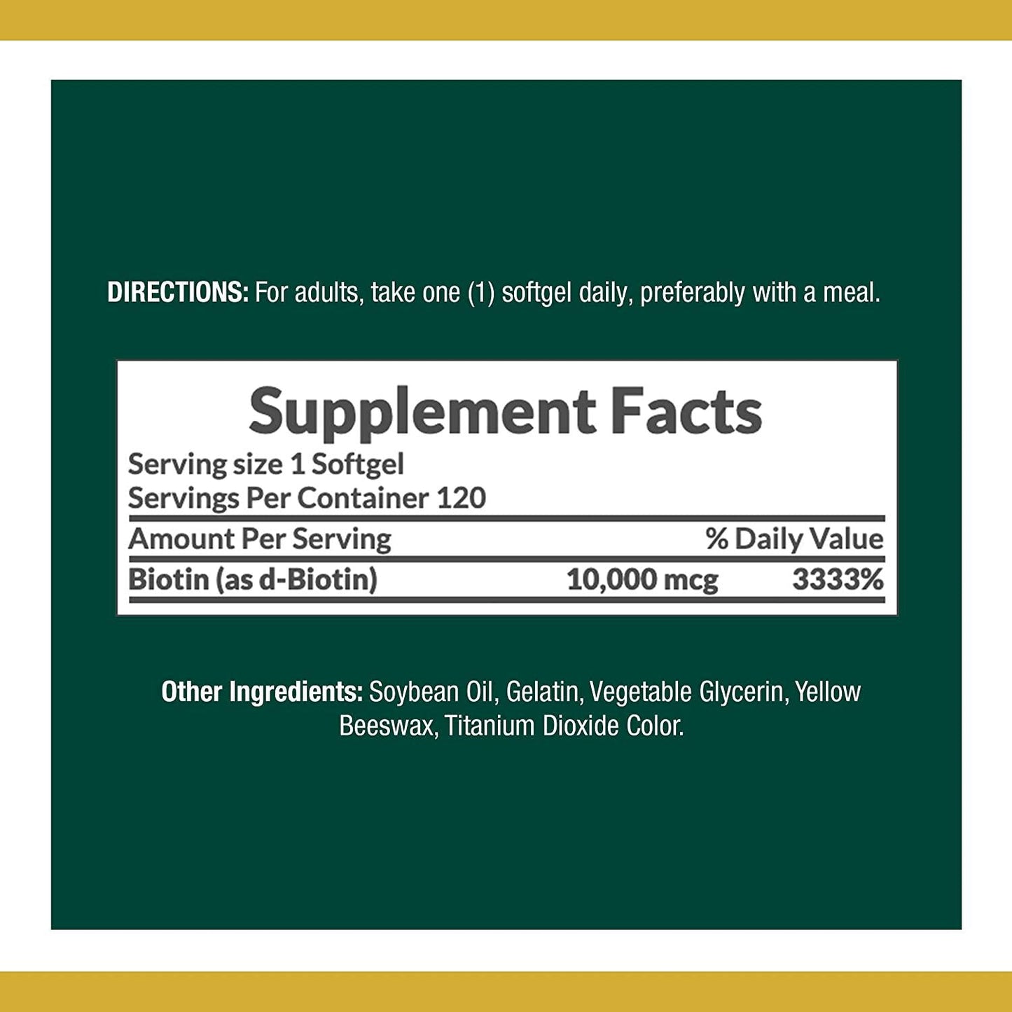 Nature's Bounty Biotin 10,000 Mcg, Supports Healthy Hair, Skin and Nails, Rapid Release Softgels, 3 Pack, (360 Total)