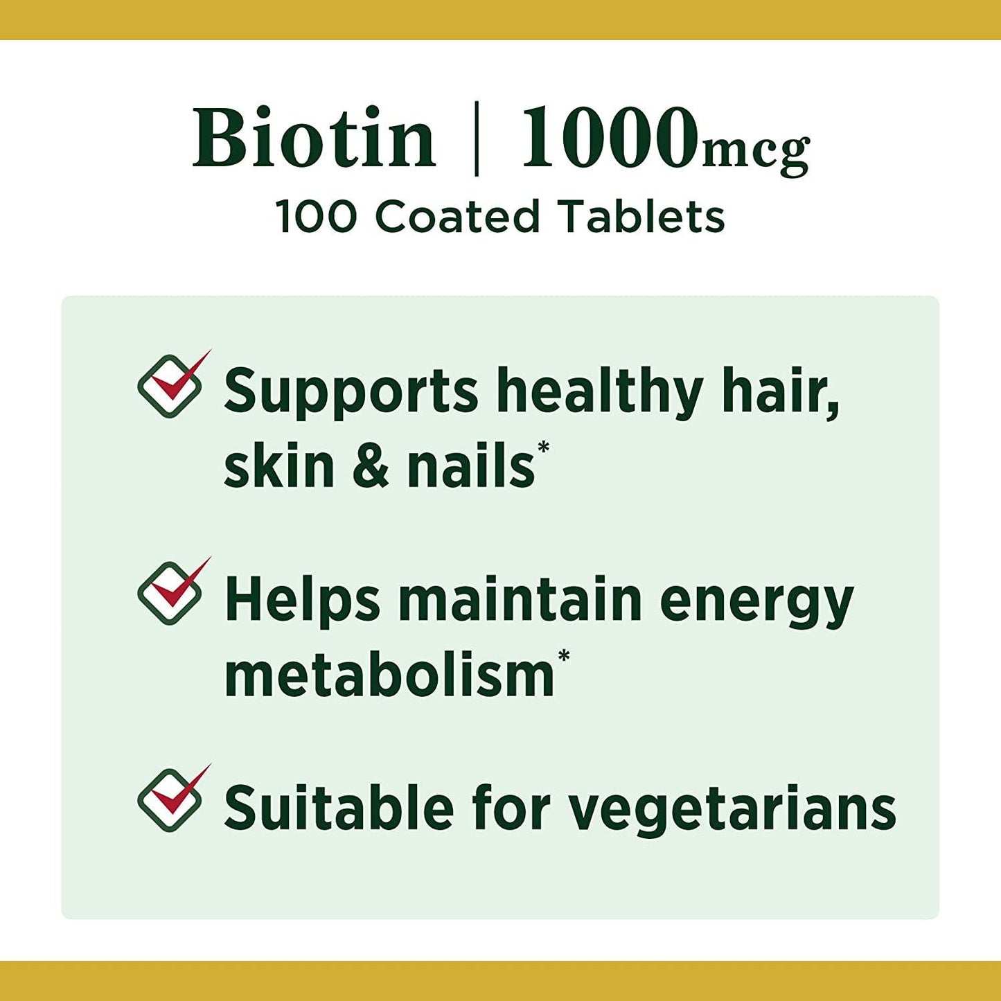 Nature's Bounty Biotin 1000 Mcg Vitamin Supplement Tablets 100 Ea (Pack Of 2)