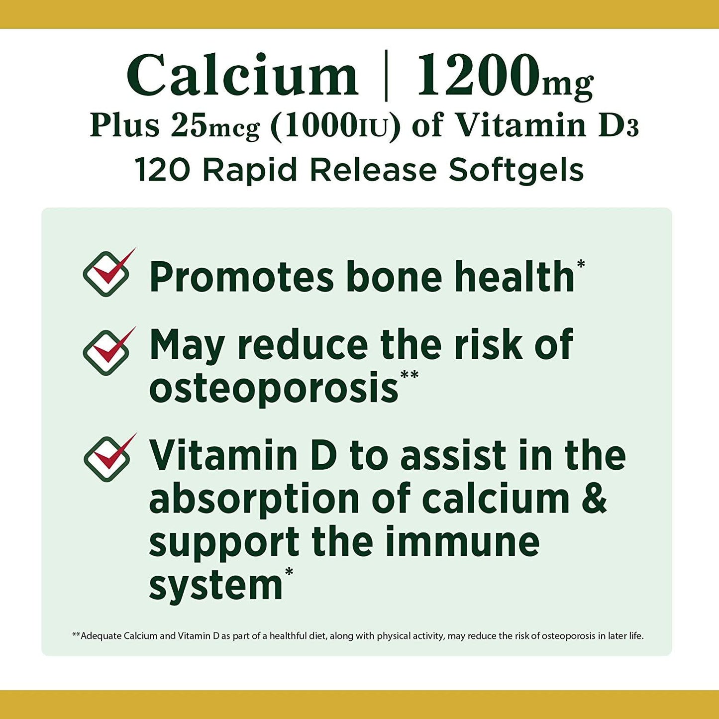 Nature's Bounty Calcium Absorbable 1200 mg w/Vit D Liquid Filled, 120 Softgels