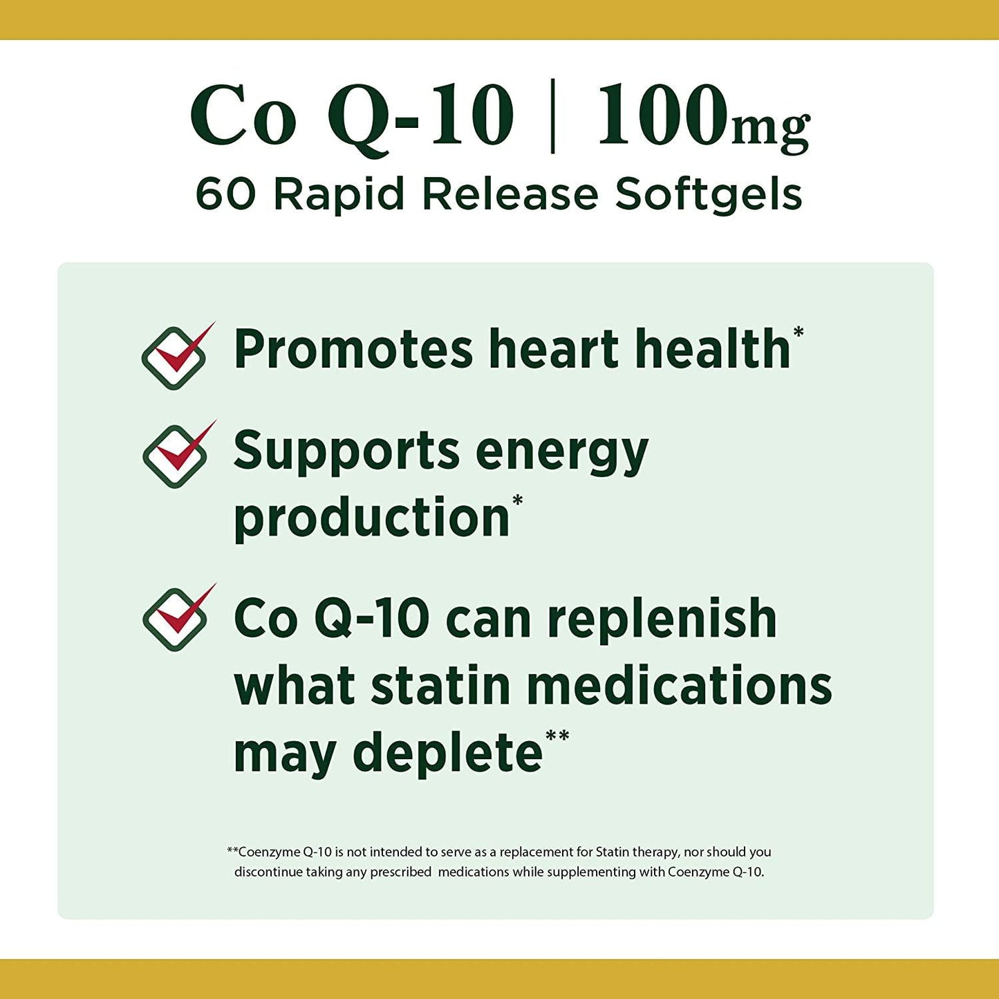 Nature's Bounty Co Q-10 100mg Plus (with L carnitine), 60 Softgels