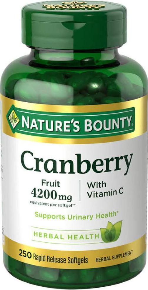 Nature's Bounty Cranberry with Vitamin C 4200 mg, 250 Softgels (Pack of 3)
