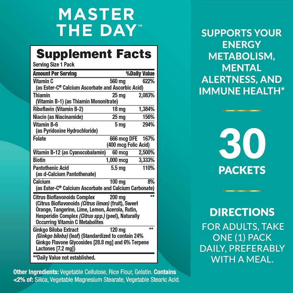 Nature's Bounty Curated Combinations Master the Day, ENERGY SUPPORT + MENTAL ALERTNESS + IMMUNE FUNCTION, 30 daily packets