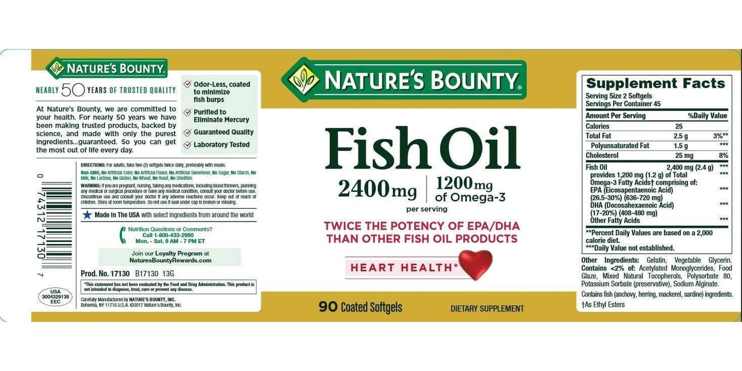 Nature's Bounty Fish 2400 mg OilSoftgels, 90 ea