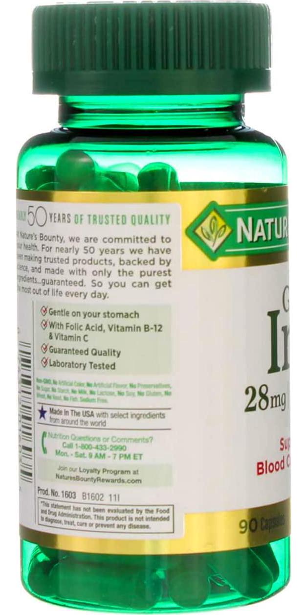 Nature's Bounty Gentle Iron - 28 mg - 90 Capsules