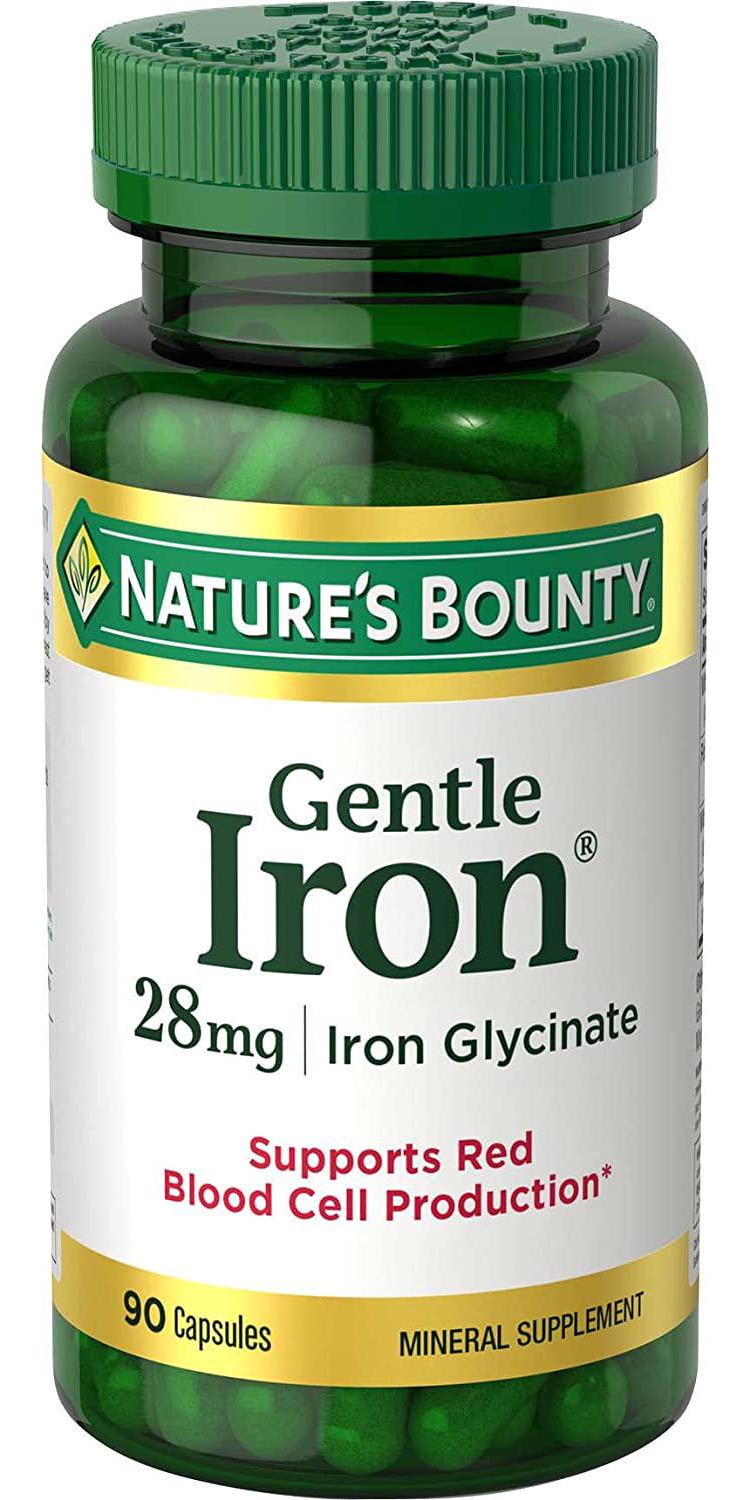 Nature's Bounty Gentle Iron 28 mg Iron Glycinate, 90 Capsules (Pack of 3)