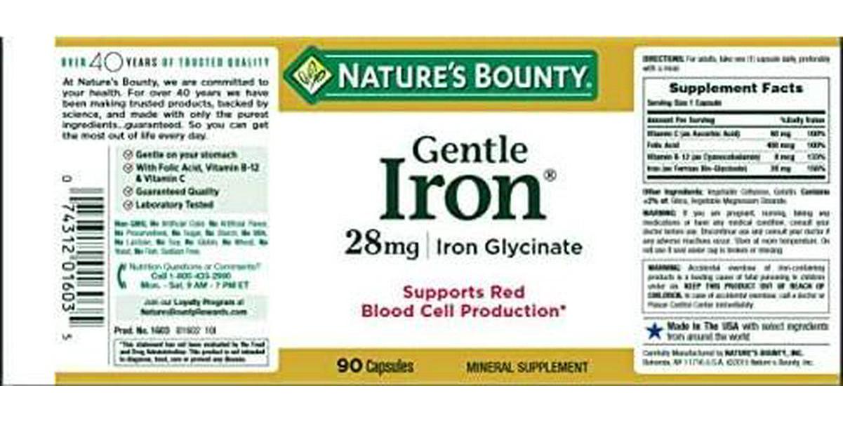 Nature's Bounty Gentle Iron 28 mg Iron Glycinate, 90 Capsules (Pack of 3)