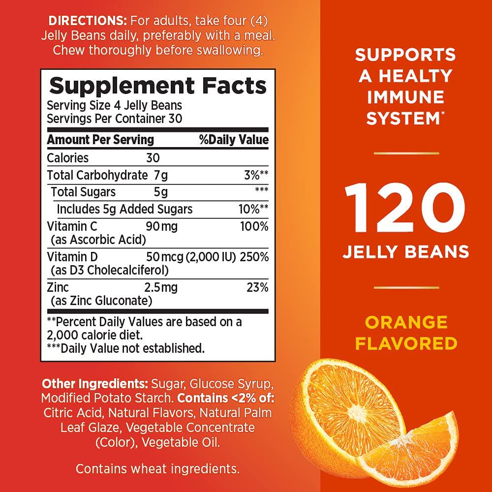Nature's Bounty Immune Jelly Bean, Vitamin C for Immune Support, Orange Flavor, 120 Ct