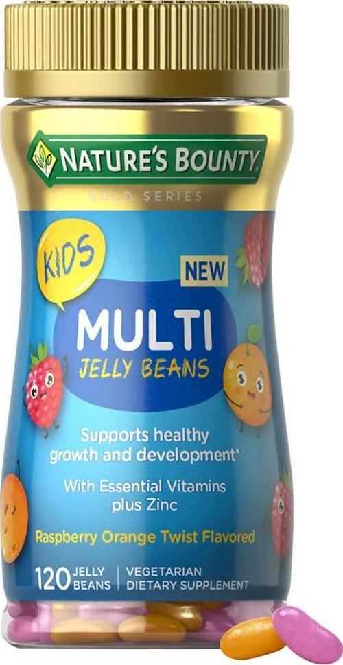 Nature's Bounty Kids Multi Jelly Beans, Supports Healthy Growth and Development, Raspberry Orange Twist Flavor, 120 Ct