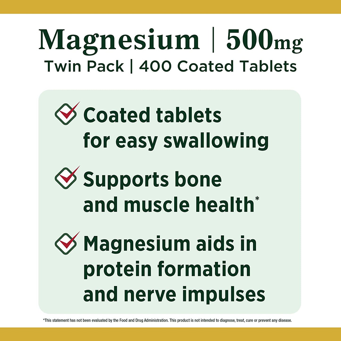 Nature's Bounty Magnesium By Nature's Bounty, 500mg Magnesium for Bone and Muscle Health, Twin Pack 400 Tablets, 400 Count