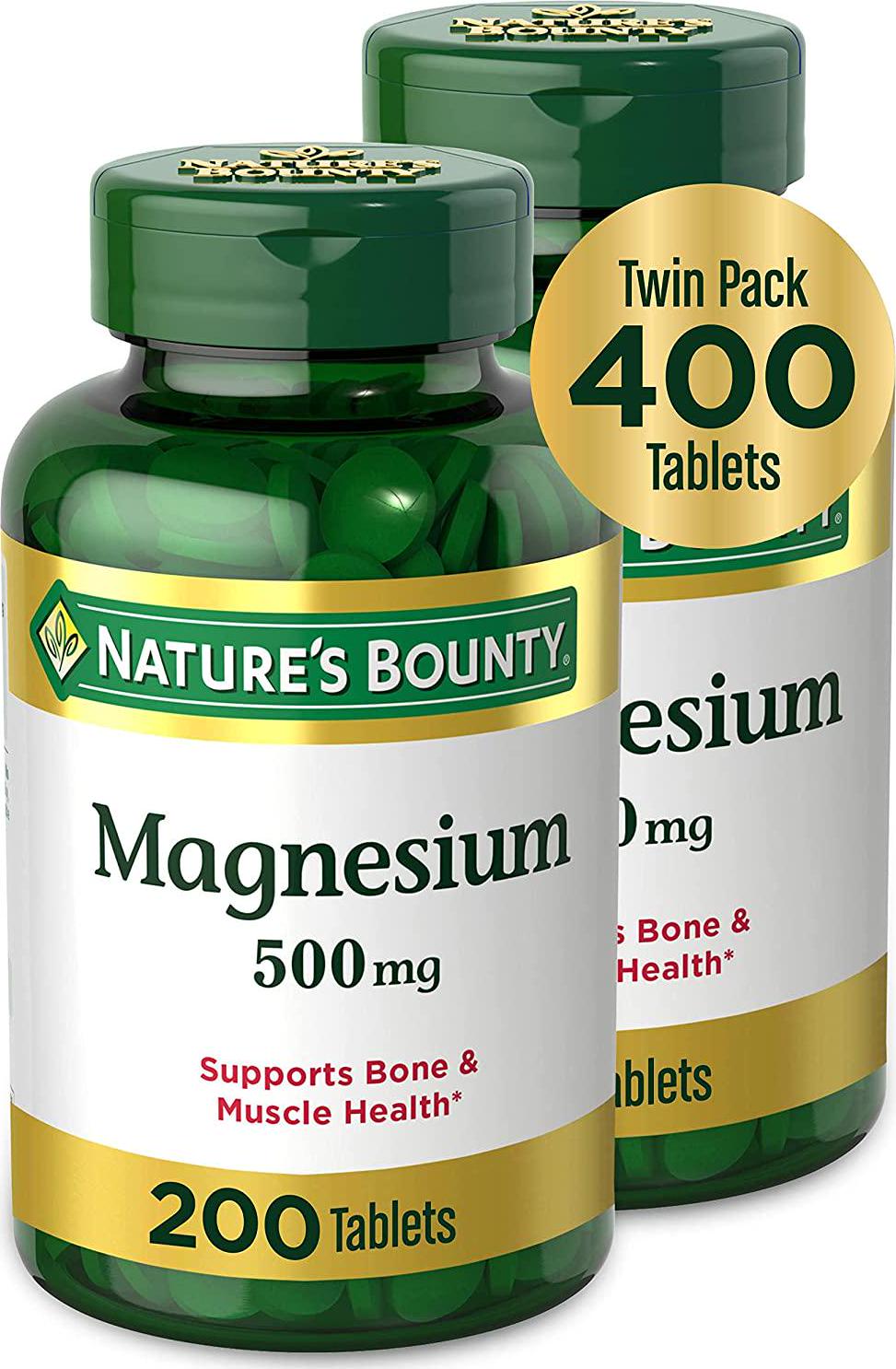 Nature's Bounty Magnesium By Nature's Bounty, 500mg Magnesium for Bone and Muscle Health, Twin Pack 400 Tablets, 400 Count