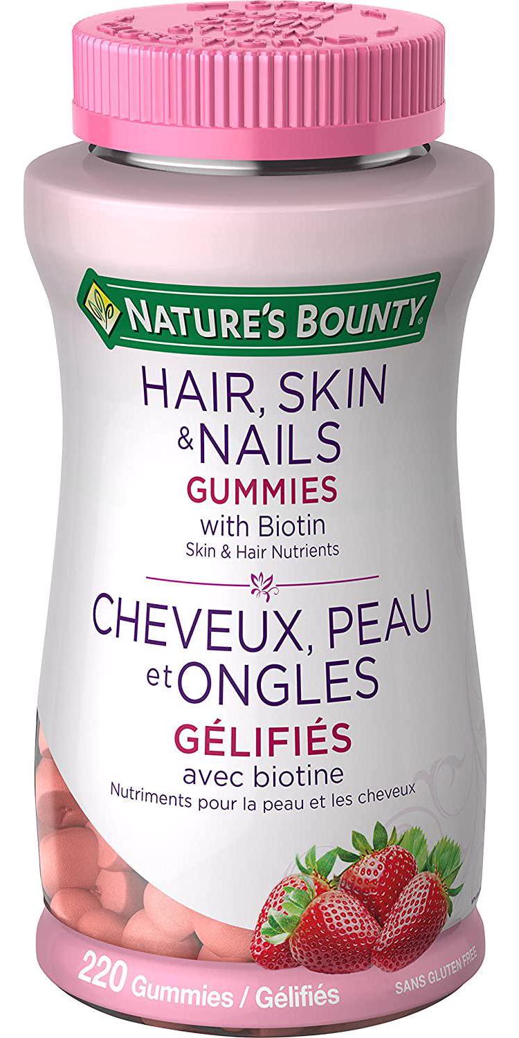 Nature's Bounty Optimal Solutions Hair Skin And Nails Gummies 220 Count With Biotin Strawberry Flavored