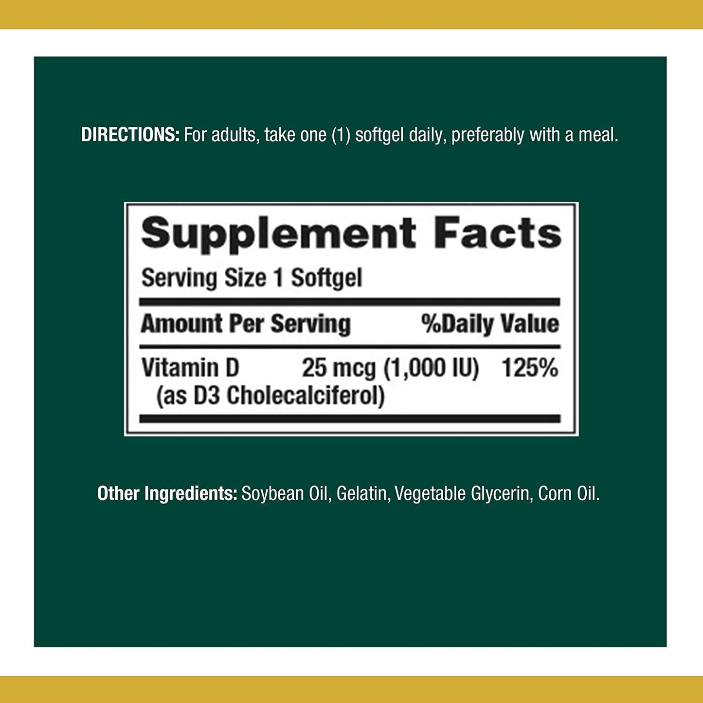 Nature's Bounty Vitamin D3 1000 IU Softgels, 350 Softgels