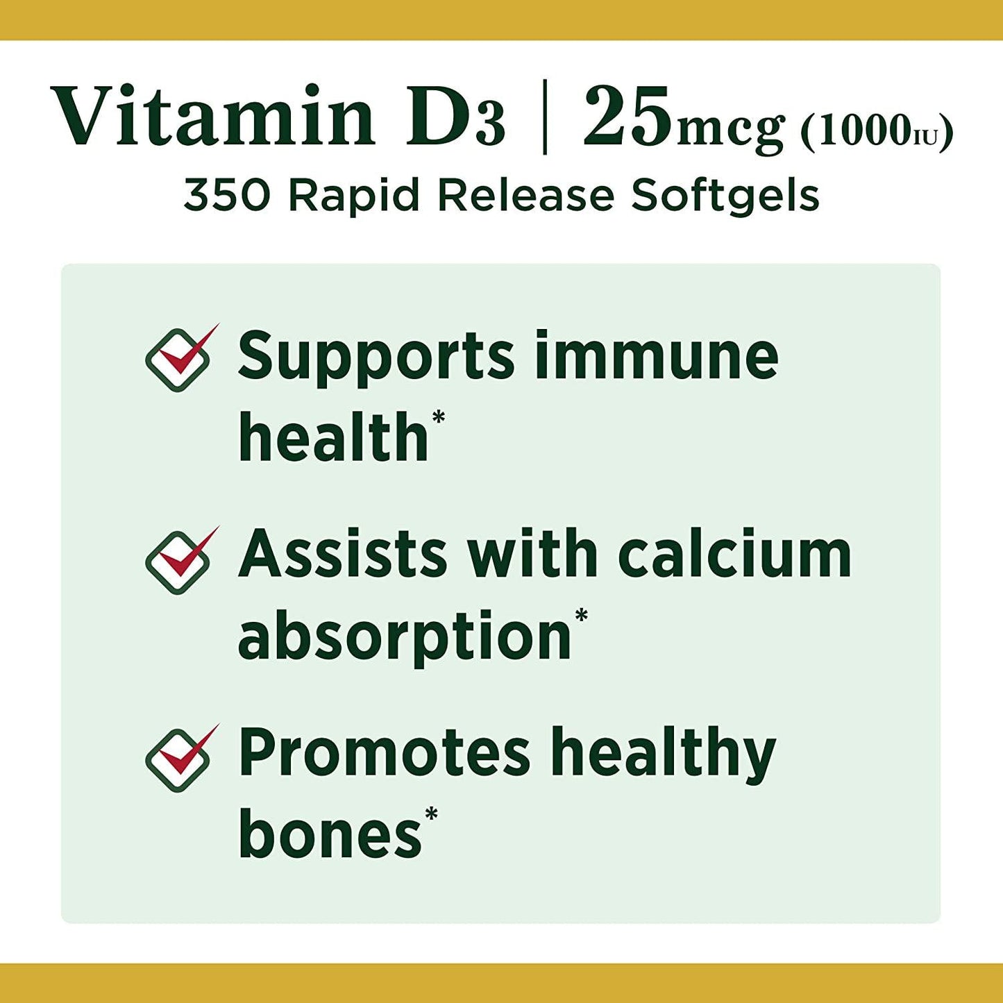 Nature's Bounty Vitamin D3 1000 IU Softgels, 350 Softgels