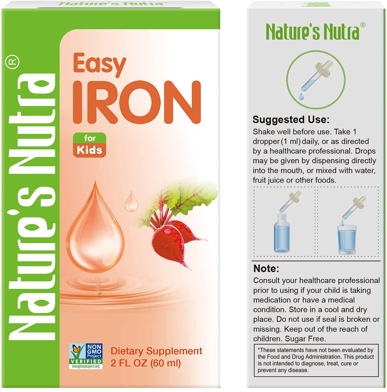 Nature's Nutra Easy Iron, 2 Fl. Oz (60ml), Premium Baby and Infant Liquid Drops, Toddlers Kids Children Multivitamin Supplement, Ferrochel, Anemia, Hemoglobin