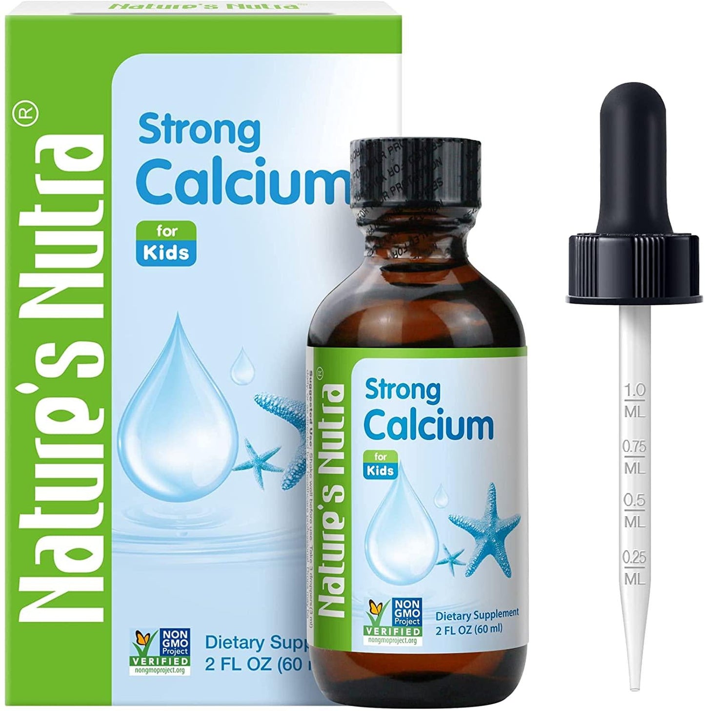 Nature's Nutra Strong Calcium + K2, 2 Fl. Oz (60ml), Premium Baby and Infant Liquid Drops, Toddlers Kids Children Multivitamin Supplement, High Absorption, Healthy Bone and Teeth