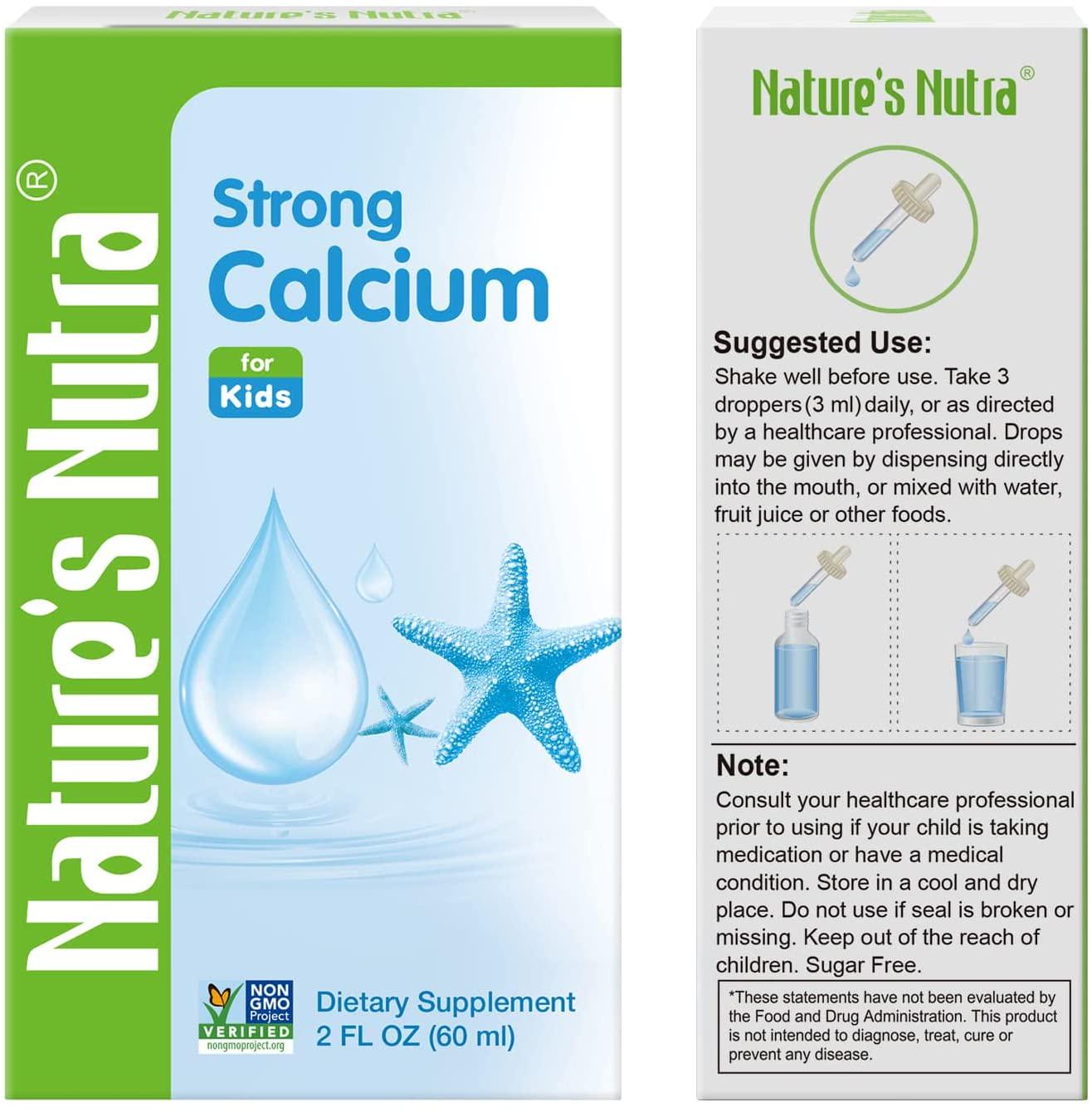 Nature's Nutra Strong Calcium + K2, 2 Fl. Oz (60ml), Premium Baby and Infant Liquid Drops, Toddlers Kids Children Multivitamin Supplement, High Absorption, Healthy Bone and Teeth