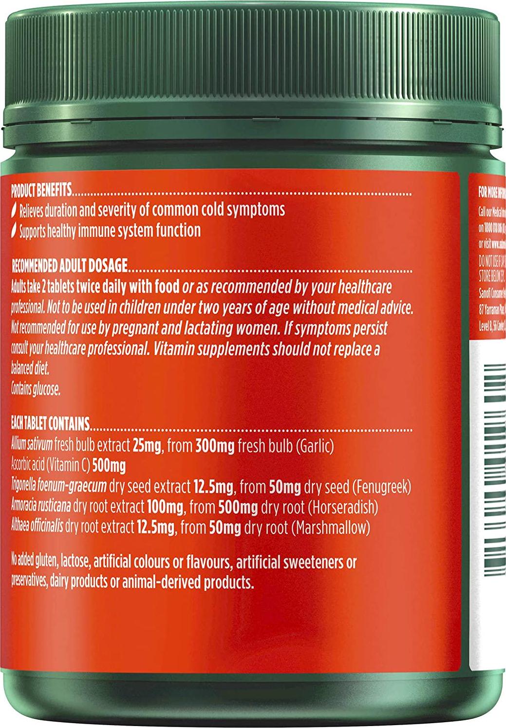 Nature's Own Garlic + C, Horseradish, Fenugreek and Marshmallow - Relieves Duration of Common Cold Symptoms, 200 Tablets