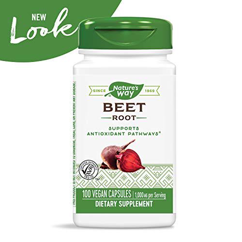 Nature's Way Beet Root; 1 gram Beet Root per serving; TRU-ID Certified; Gluten-Free; Vegetarian; 100 Capsules (Packaging May Vary)