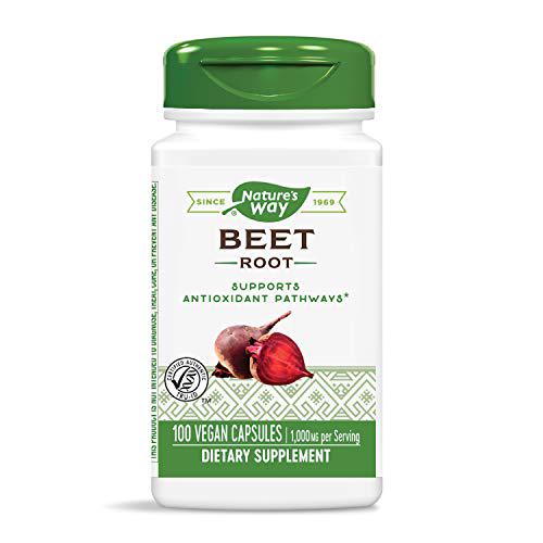 Nature's Way Beet Root; 1 gram Beet Root per serving; TRU-ID Certified; Gluten-Free; Vegetarian; 100 Capsules (Packaging May Vary)