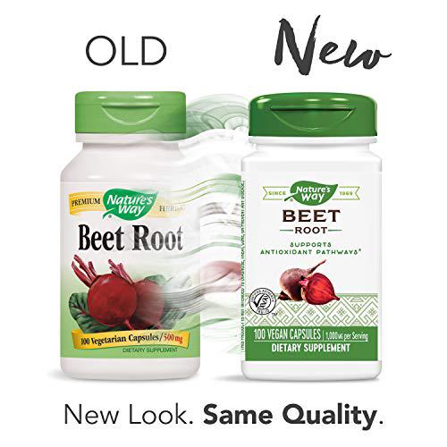 Nature's Way Beet Root; 1 gram Beet Root per serving; TRU-ID Certified; Gluten-Free; Vegetarian; 100 Capsules (Packaging May Vary)