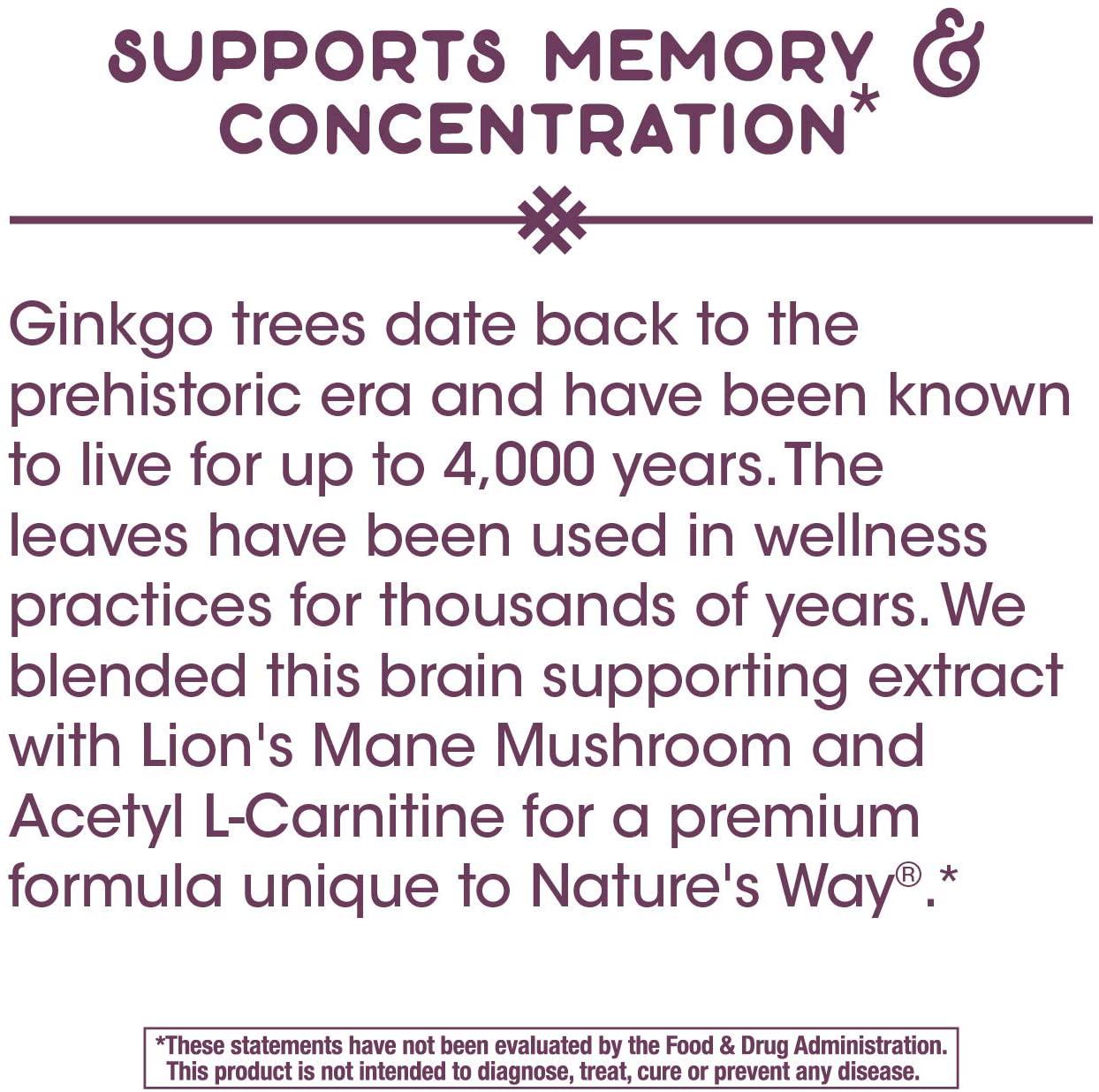 Nature's Way Cognitive Focus, with Gingko, Lion's Mane and Acetyl L-Carnitine, 270 mg per Serving, 30 Capsules