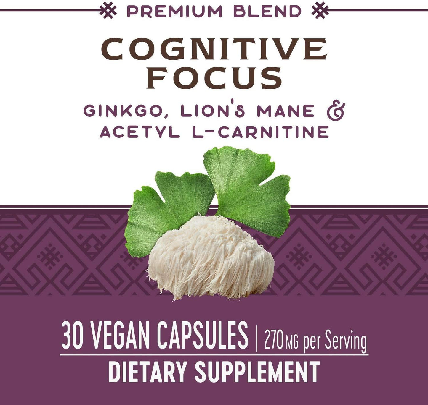 Nature's Way Cognitive Focus, with Gingko, Lion's Mane and Acetyl L-Carnitine, 270 mg per Serving, 30 Capsules