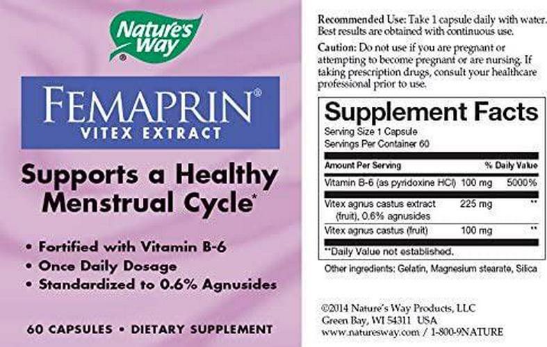 Nature's Way Femaprin Vitex Supports Healthy Menstrual Cycle, Once Daily, 60 Count