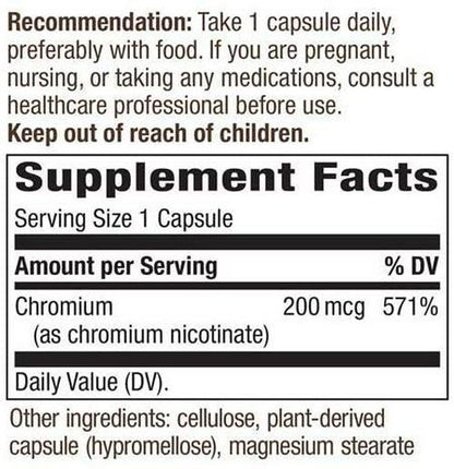 Nature's Way Gtf Chromium 200 Mcg, 100 Cap (Pack Of 3)