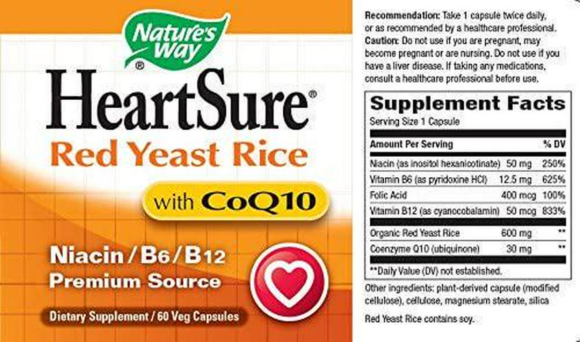 Nature's Way HeartSure Red Yeast Rice with CoQ10 + Niacin + B6 + B12 Premium Source, 60 Vcaps